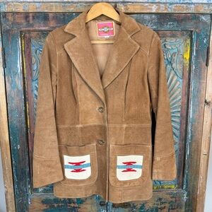 Vintage Ms Pioneer leather jacket woven tapestry